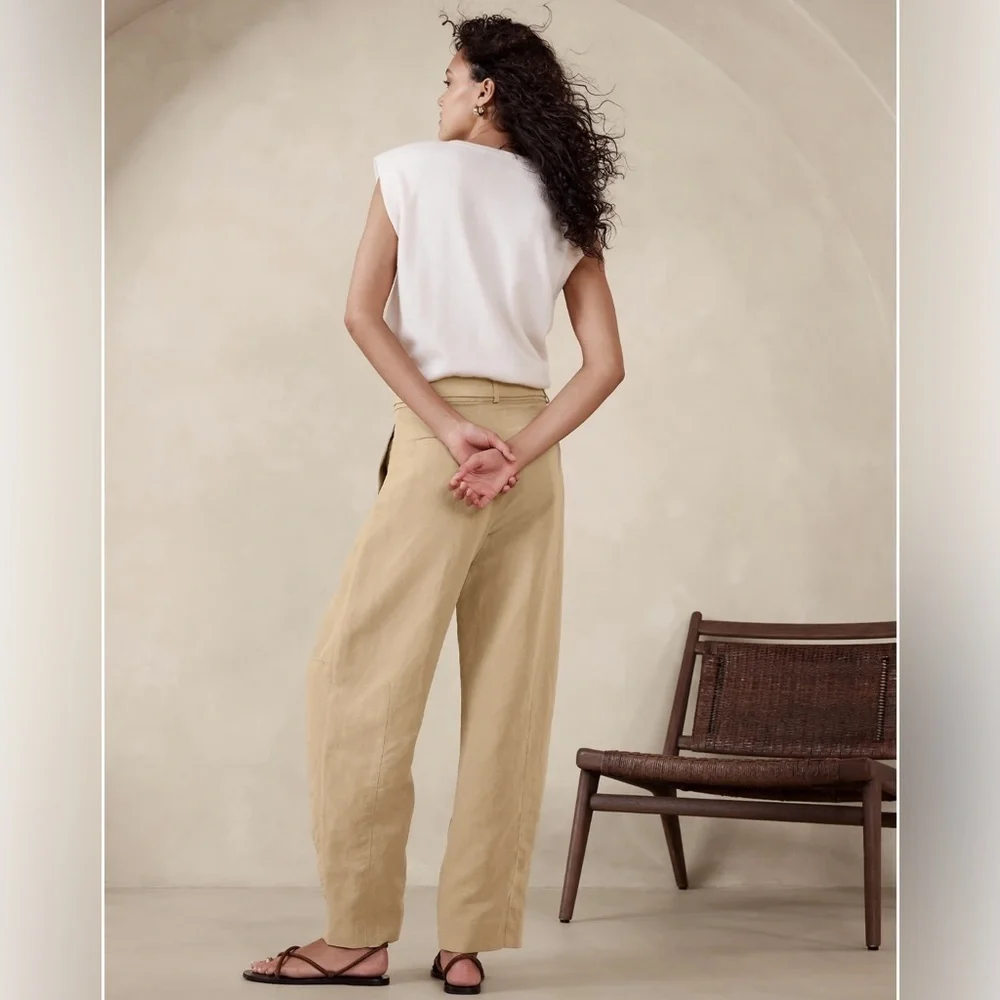 Women's High-Rise Wide-Leg Linen Blend Pants in Beige Womens Size 20